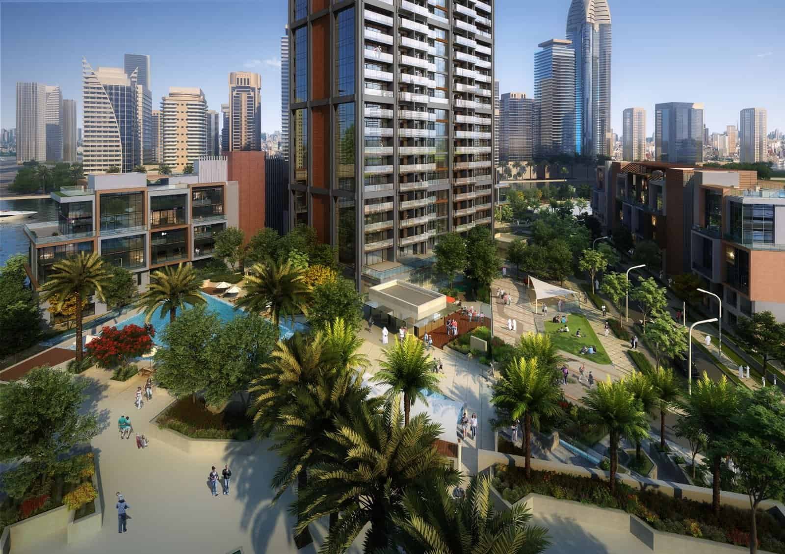 Blick auf die Community von Dubai Peninsula II